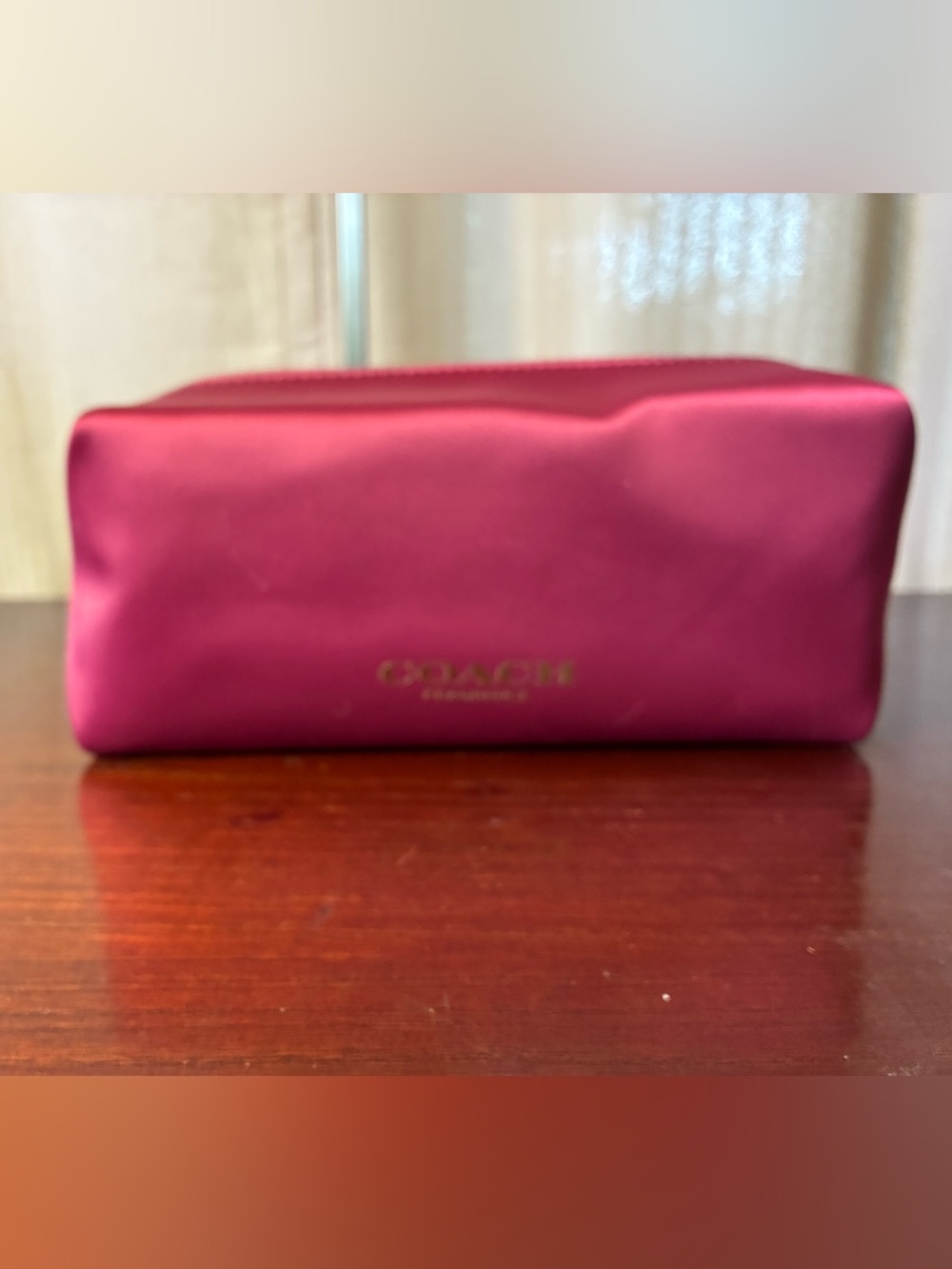 Coach Magenta Satin Cosmetic Case with Gold Logo